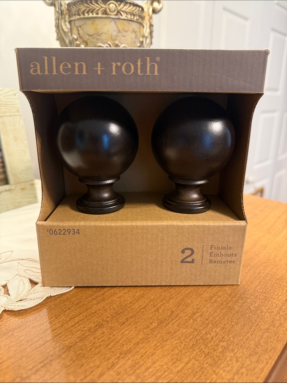 allen + roth 2-Pack Espresso Wood Curtain Rod Finials NWOT